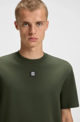 Interlock-cotton T-shirt with metallic stacked-logo badge