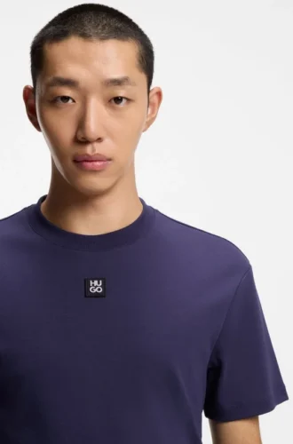 Interlock-cotton T-shirt with metallic stacked-logo badge