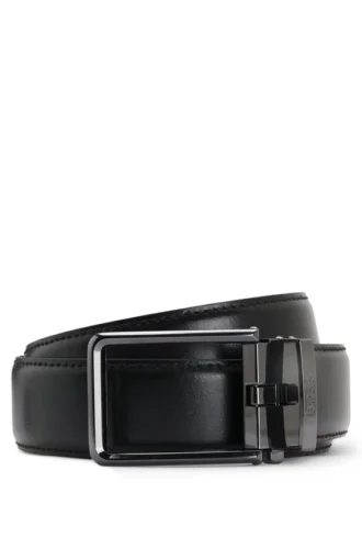 Italian leather automatic belt with logo-engraved keeper
