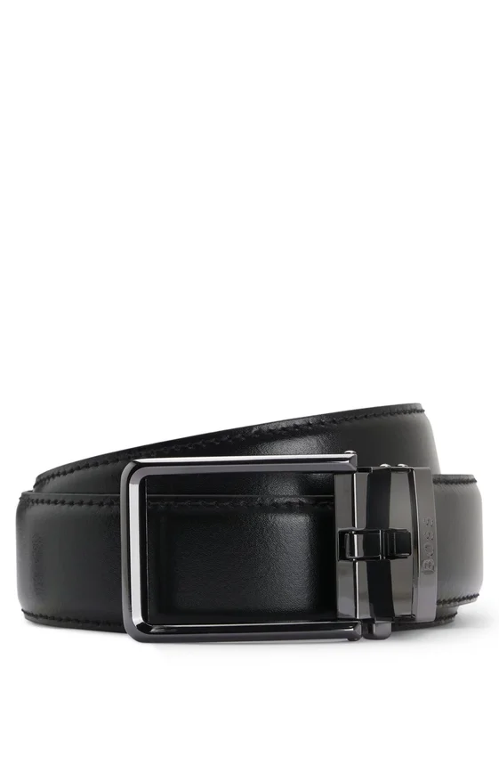 Italian leather automatic belt with logo-engraved keeper Italian leather automatic belt with logo-engraved keeper