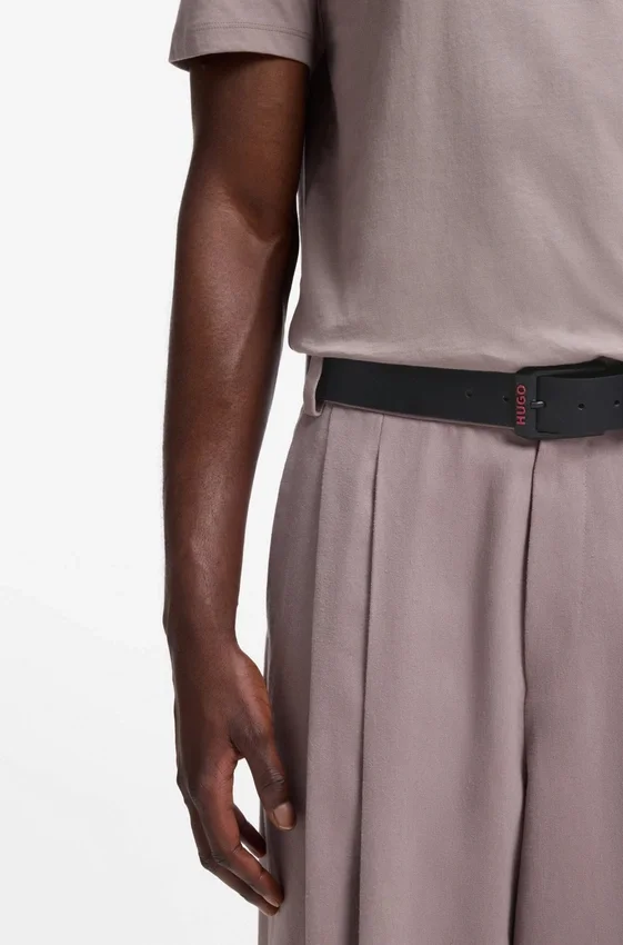 Italian-leather belt with angular logo buckle Italian-leather belt with angular logo buckle