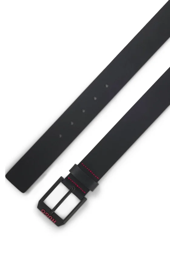 Italian-leather belt with angular logo buckle Italian-leather belt with angular logo buckle