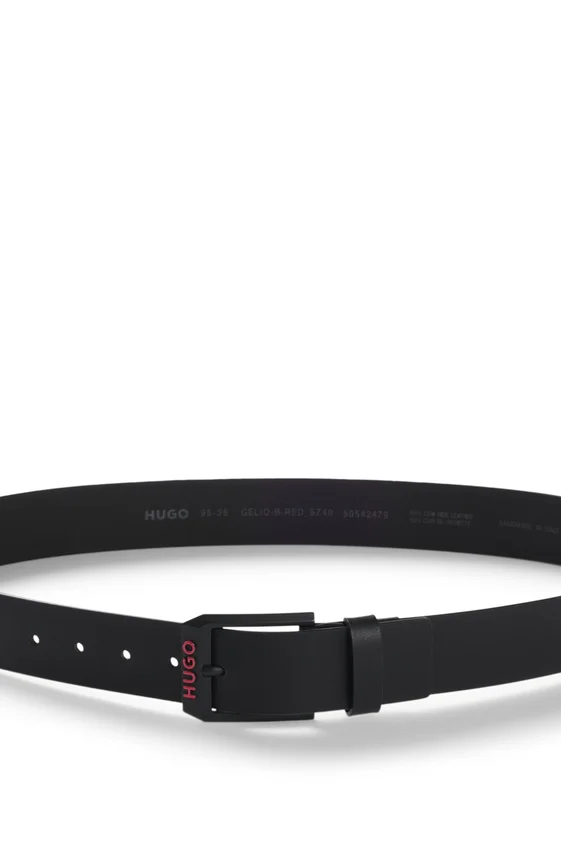 Italian-leather belt with angular logo buckle Italian-leather belt with angular logo buckle