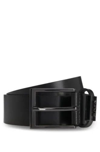 Italian leather belt with brushed gunmetal hardware