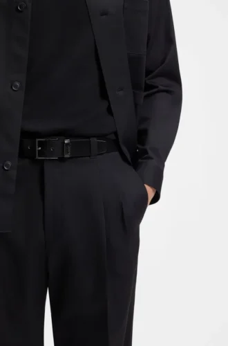 Italian leather belt with brushed gunmetal hardware