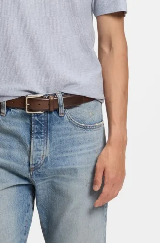 Italian-leather belt with contrast stitching