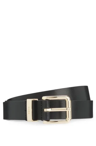 Italian-leather belt with gold-tone buckle