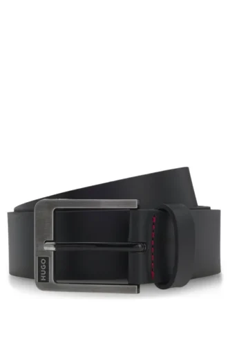 Italian leather belt with logo buckle