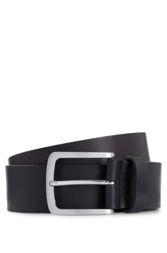 Italian-leather belt with logo-engraved buckle