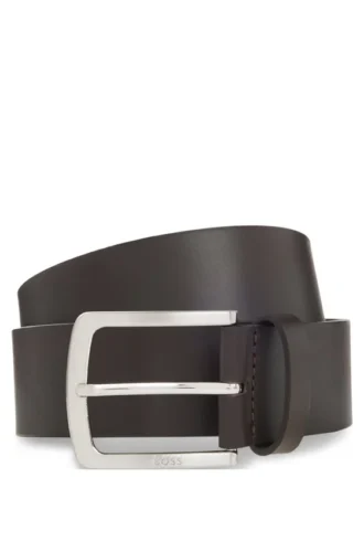 Italian-leather belt with logo-engraved buckle
