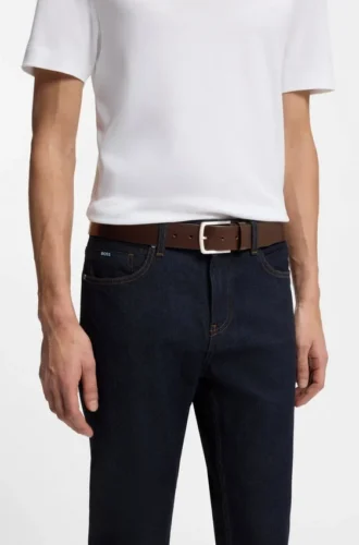 Italian-leather belt with logo-engraved buckle