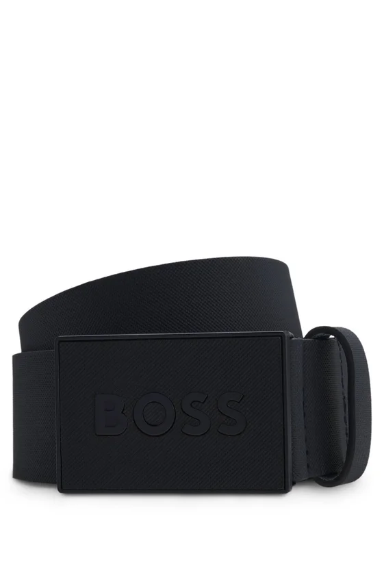 Italian leather belt with logo plaque buckle Italian leather belt with logo plaque buckle