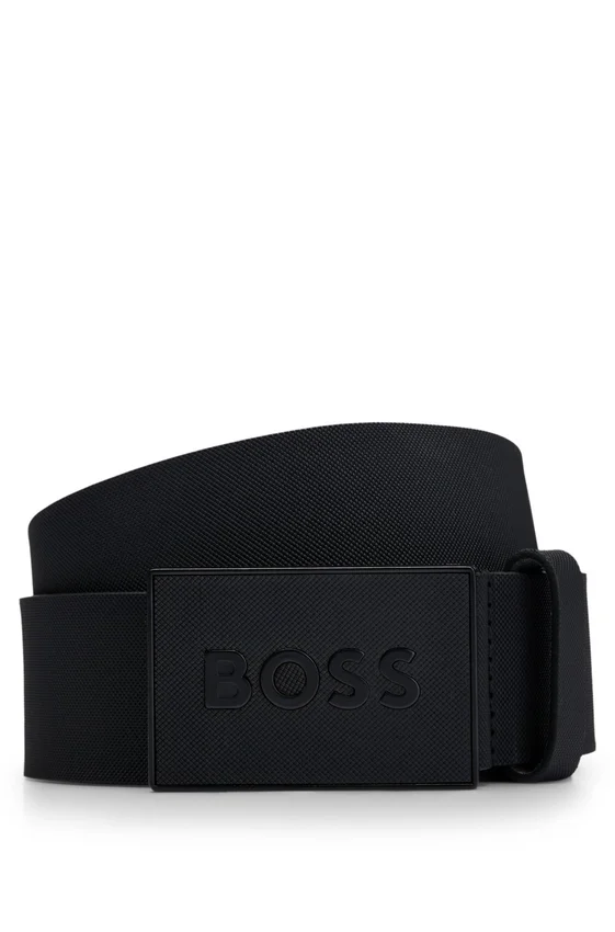 Italian leather belt with logo plaque buckle Italian leather belt with logo plaque buckle