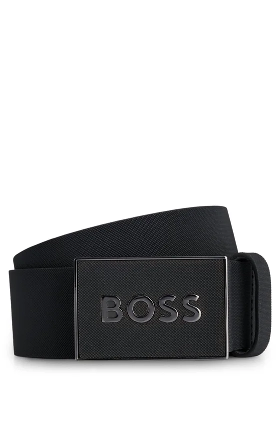 Italian leather belt with logo plaque buckle Italian leather belt with logo plaque buckle