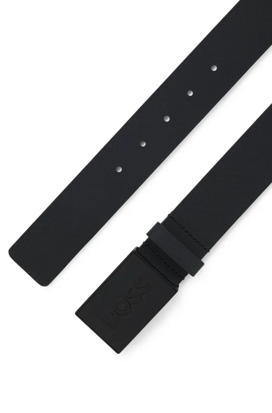 Italian leather belt with logo plaque buckle Italian leather belt with logo plaque buckle