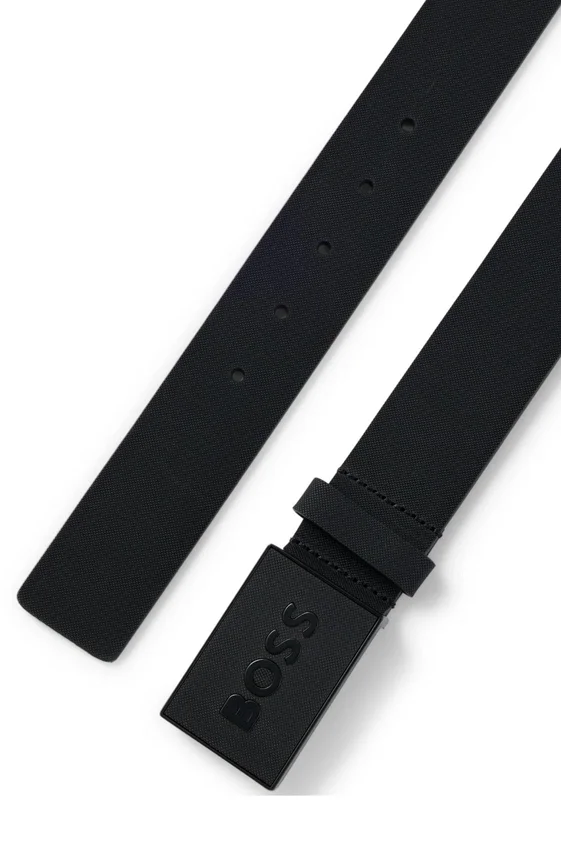 Italian leather belt with logo plaque buckle Italian leather belt with logo plaque buckle