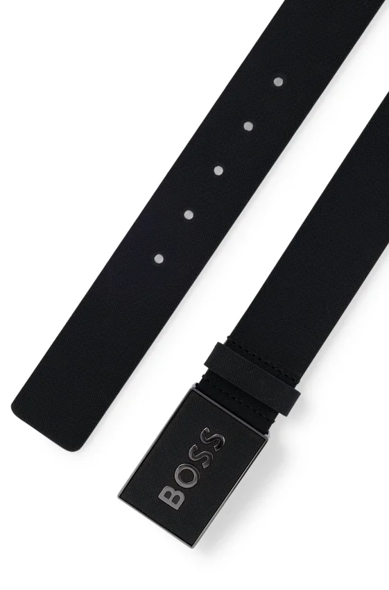 Italian leather belt with logo plaque buckle Italian leather belt with logo plaque buckle