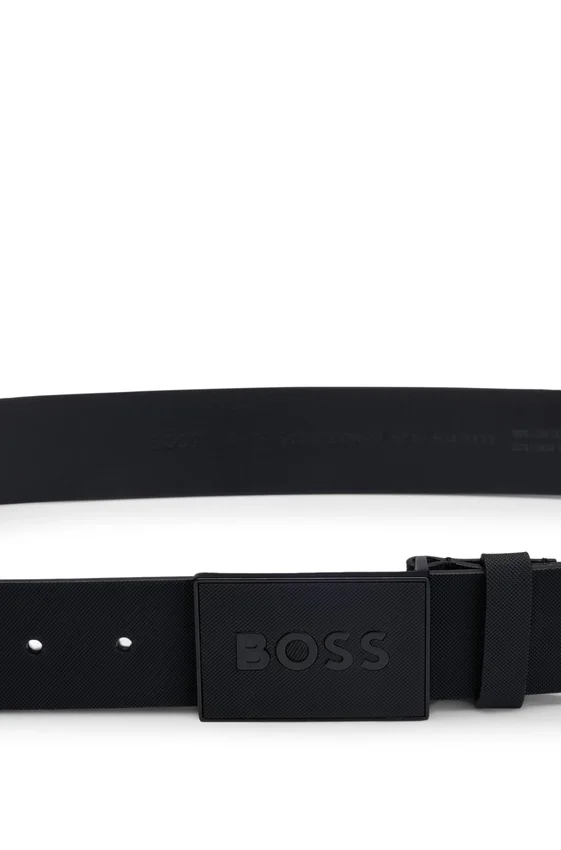 Italian leather belt with logo plaque buckle Italian leather belt with logo plaque buckle