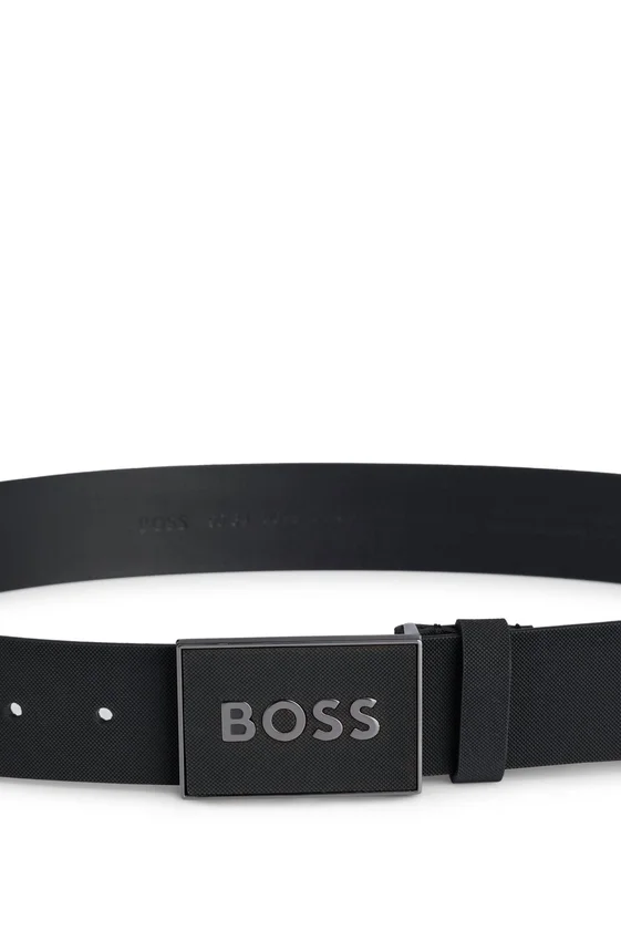 Italian leather belt with logo plaque buckle Italian leather belt with logo plaque buckle