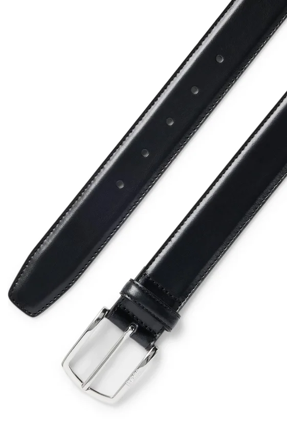 Italian-leather belt with polished logo buckle Italian-leather belt with polished logo buckle