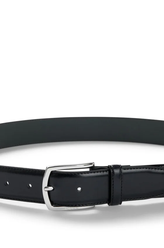 Italian-leather belt with polished logo buckle Italian-leather belt with polished logo buckle