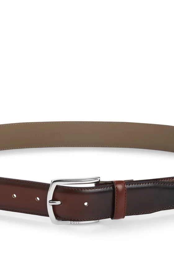 Italian-leather belt with polished logo buckle Italian-leather belt with polished logo buckle