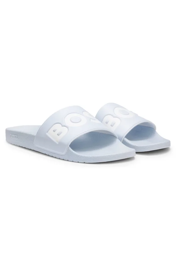 Italian-made slides with large logo detail Italian-made slides with large logo detail