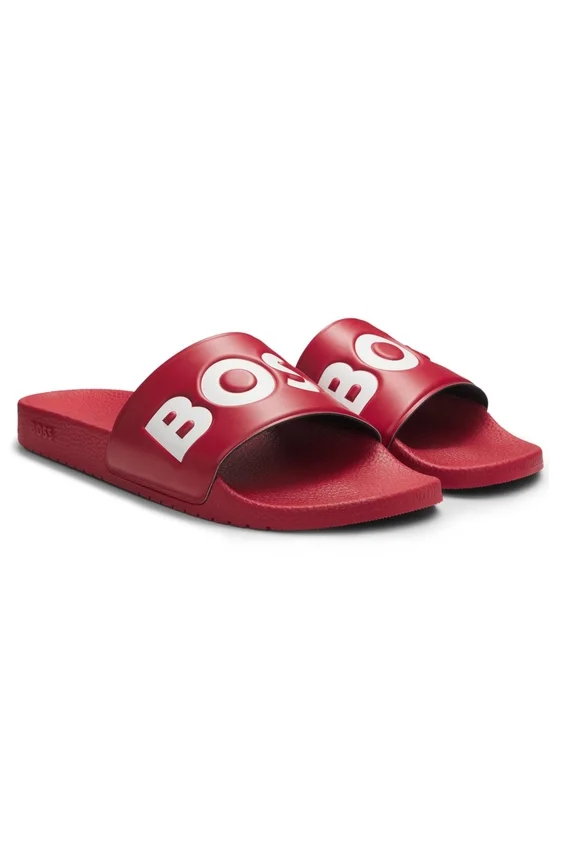 Italian-made slides with large logo detail Italian-made slides with large logo detail