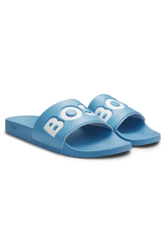 Italian-made slides with large logo detail Italian-made slides with large logo detail