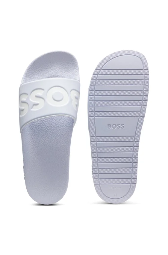 Italian-made slides with large logo detail Italian-made slides with large logo detail