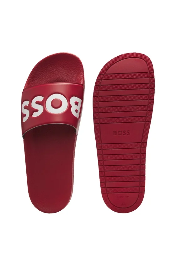 Italian-made slides with large logo detail Italian-made slides with large logo detail