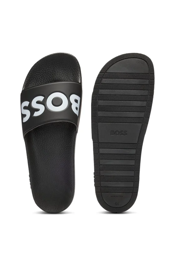 Italian-made slides with large logo detail Italian-made slides with large logo detail