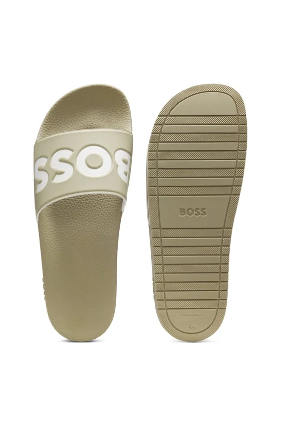 Italian-made slides with large logo detail Italian-made slides with large logo detail