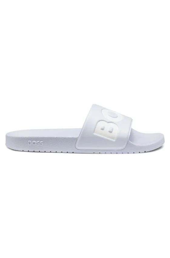 Italian-made slides with large logo detail Italian-made slides with large logo detail