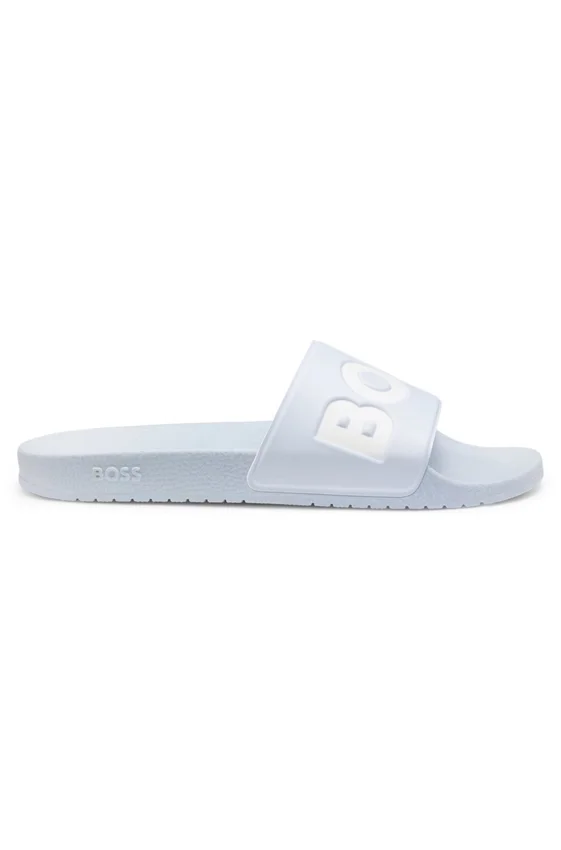 Italian-made slides with large logo detail Italian-made slides with large logo detail