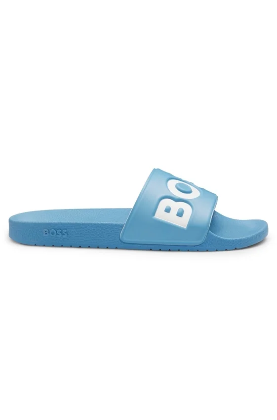Italian-made slides with large logo detail Italian-made slides with large logo detail