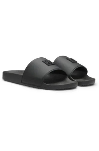 Italian-made slides with stacked-logo uppers