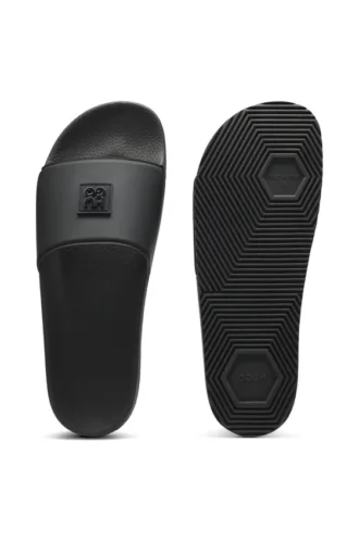 Italian-made slides with stacked-logo uppers