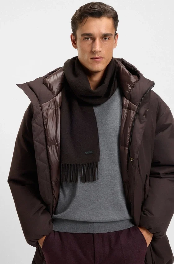 Italian-made wool scarf with logo patch Italian-made wool scarf with logo patch