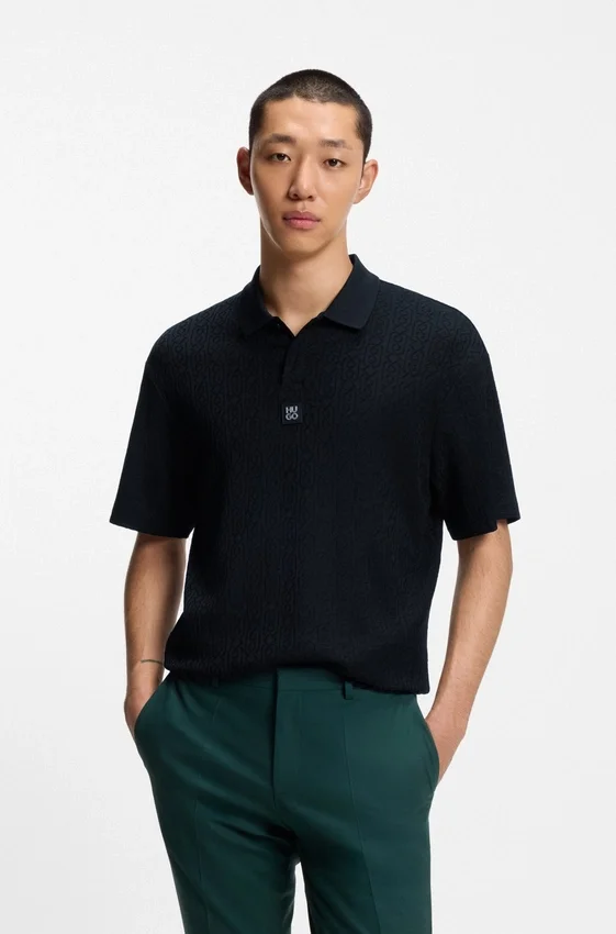 Jacquard-pattern polo shirt in a relaxed fit Jacquard-pattern polo shirt in a relaxed fit