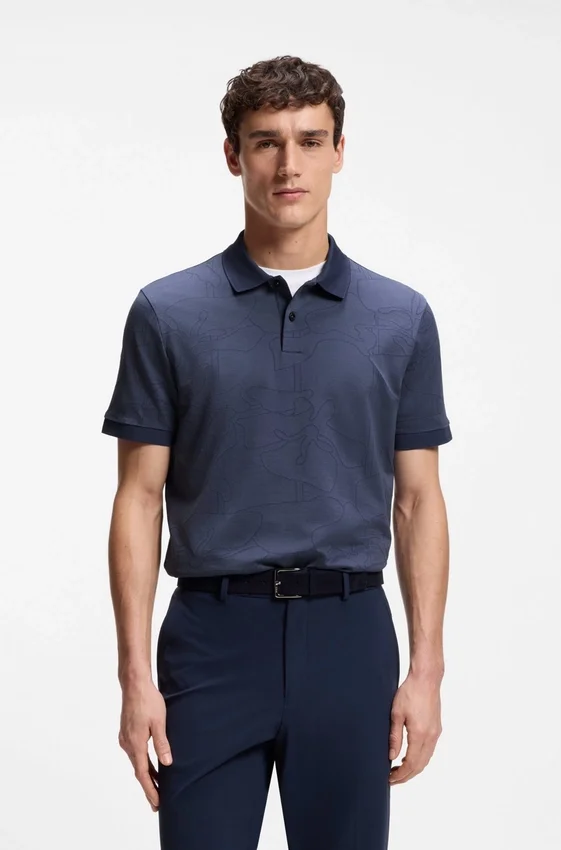 Jacquard-pattern polo shirt in cotton Jacquard-pattern polo shirt in cotton