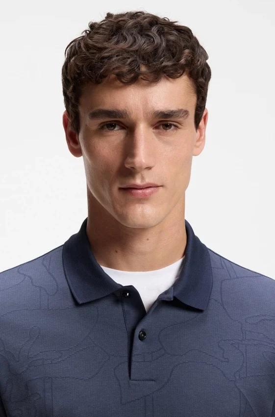 Jacquard-pattern polo shirt in cotton Jacquard-pattern polo shirt in cotton