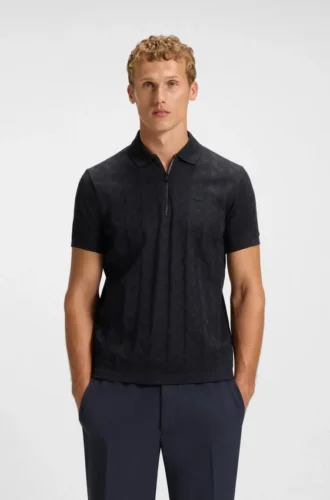 Jacquard-pattern polo shirt in mercerised cotton