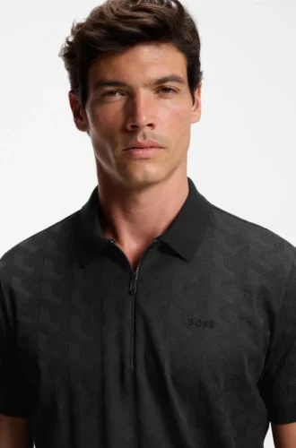 Jacquard-pattern polo shirt in mercerised cotton