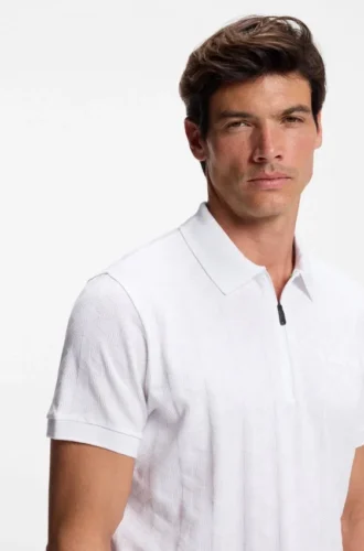 Jacquard-pattern polo shirt in mercerised cotton