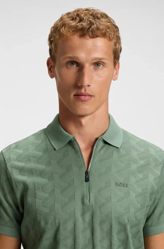 Jacquard-pattern polo shirt in mercerised cotton Jacquard-pattern polo shirt in mercerised cotton