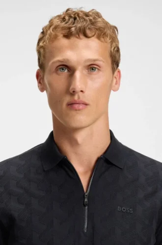Jacquard-pattern polo shirt in mercerised cotton