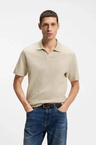Jacquard-pattern polo shirt with Johnny collar