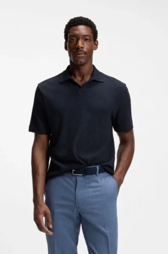 Jacquard-pattern polo shirt with Johnny collar