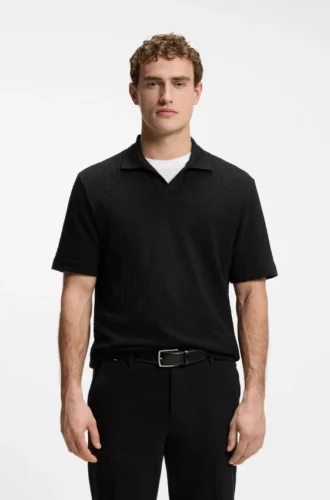 Jacquard-pattern polo shirt with Johnny collar